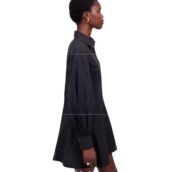 NEW MADEWELL Seamed Long-Sleeve Mini Shirtdress in Poplin Jet Black Size 0 - Picture 3 of 7